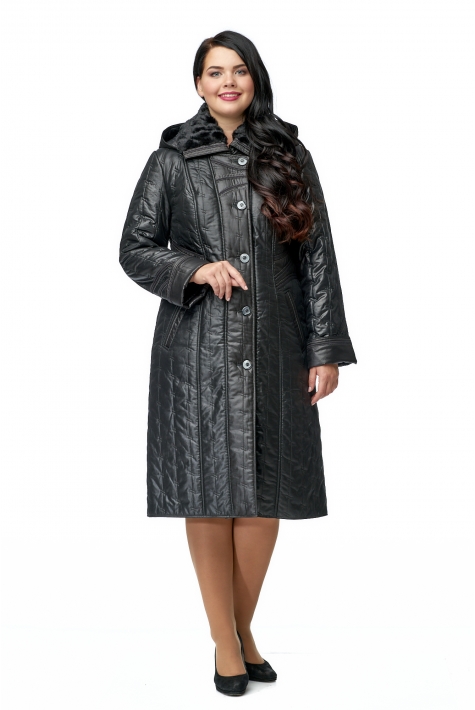 Женское пальто из текстиля с капюшоном, отделка искусственный мех 8011879